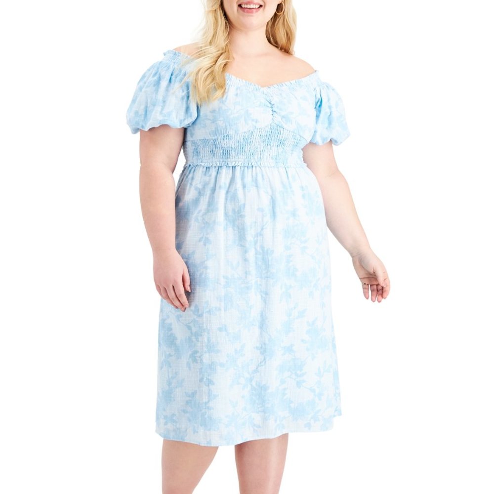 Inc International Concepts Plus Size Off-the-Shoulder Printed MIDI Dress